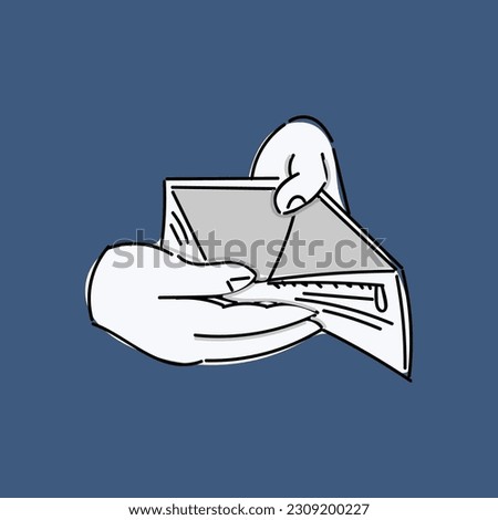Holding hands and opening wallet with nothing, presents the concept of no money, bankruptcy, failure, financial crisis, or economic downturn. Vector illustration, line and doodle sketch style, simple 
