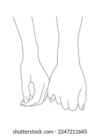Holding Hands, Outline Drawing, Hand Holding together. Love, relationship, Valentines day concept. Monochrome hand drawn ink style sketch. Modern minimalist line art vector illustration on white.