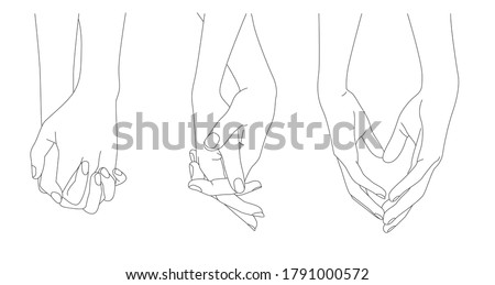 Holding Hands, Outline Drawing, Hand Holding together, Concept romance supports love