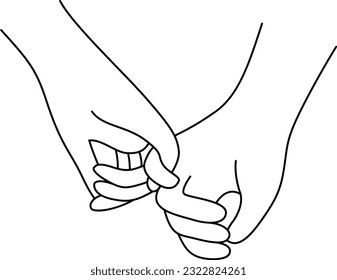 Holding hands outline. vector illustration doodles hand drawn, female and male person holding hands. concept of supporting, you and me together.