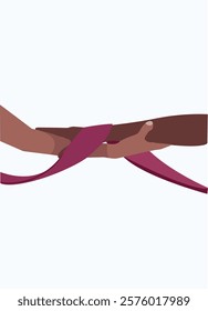holding hands and a piece of cloth.Helping hand concept.holding hands and cancer