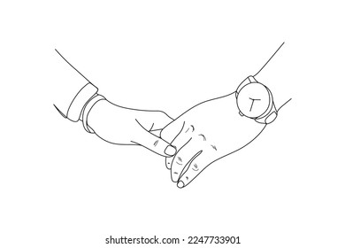 Holding hands pinky promise concept line art