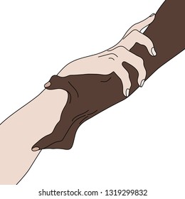 Holding Hands Showing Unity. Multinational equality. Team, partner, alliance concept. Relationship icon. Vector illustration for your design.
