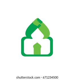 holding hands symbol in curve design vector. home symbol.