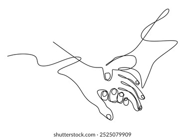 holding hands together continuous one line drawing. People sign concept. Vector illustration minimalist background.