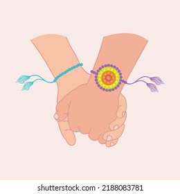 Manteniéndose unidos, amor, celebración de Raksha bandhan, ilustración de vector de mano hermano y hermana