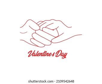 Holding hands Valentine's Day line art vector illustration 