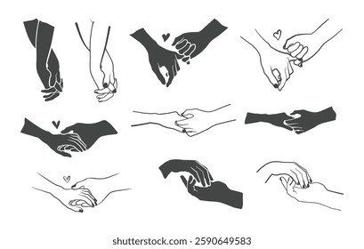 Holding Hands Vectors, Holding Hands Outline, Holding Hand Silhouette, Couple Hands Silhouette, Couple Hands Line Drawing. 