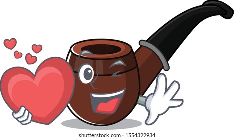 holding heart cartoon character style with smoke pipe