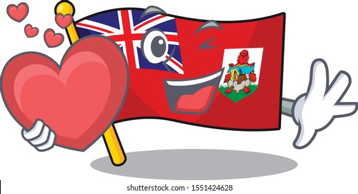 holding heart flag bermuda isolated cartoon the mascot
