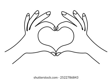 Sostener la forma del corazón con las manos dibujo de una línea continua del icono de Vector de contorno
