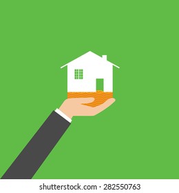 holding house representing home ownership and the Real Estate business, vector