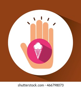 holding ice cream, fresh bakery products, vector illustration