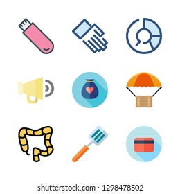 holding icon set. vector set about donation, pie chart, pendrive and delivery icons set.