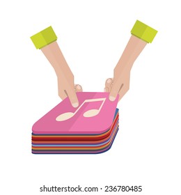 holding icons in hands, flat  concept