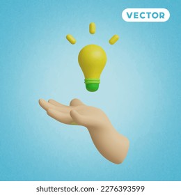 holding a light bulb 3D vector icon set, on a blue background