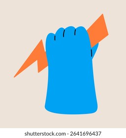 Holding lightning in hand. Colorful vector illustration
