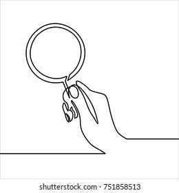 Holding Magnifying Glass Line Icon- Continuous Line Drawing