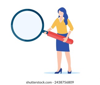 holding a magnifying glass. Woman searching for new perspective and opportunity. Leadership concept. Vector illustration in flat style