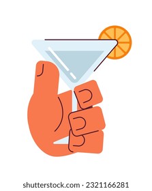 Manteniendo el coctel de fruta margarita mano vectorial semi plana y colorida. Beber alcohol. Noche Martini. Bebé suave de fruta. Imágenes prediseñadas editables en blanco. Ilustración simple de dibujos animados para el diseño gráfico web