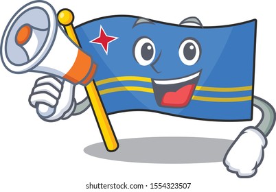 with holding megaphone flag aruba isolated with the cartoon