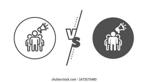 Holding megaphone sign. Versus concept. Brand ambassador line icon. Advertisement device symbol. Line vs classic brand ambassador icon. Vector