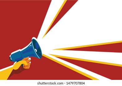 Holding a megaphone. Simple flat vector illustration. Design element.