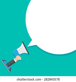 holding megaphone with speech