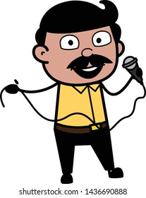 Holding a Mic and Giving Speech - Indian Cartoon Man Father Vector Illustration