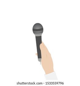Holding Microphone. White Background. Vector illustration