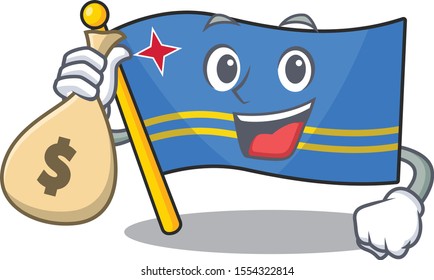 holding money bag flag aruba isolated with the cartoon