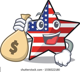 holding money bag usa star isolated with cartoon shape