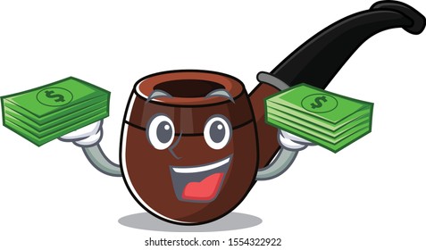 holding money cartoon character style with smoke pipe