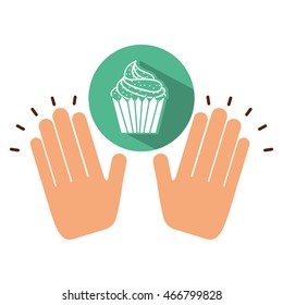 holding muffin, fresh bakery products, vector illustration