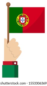 Holding the national flag in hand , flat vector illustration / Portugal