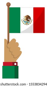 Holding the national flag in hand , flat vector illustration / Mexico