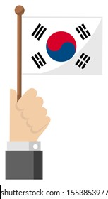 Holding the national flag in hand , flat vector illustration / South Korea