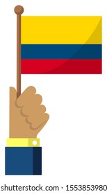 Holding the national flag in hand , flat vector illustration / Columbia