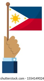 Holding the national flag in hand , flat vector illustration / Philippines