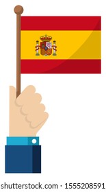 Holding the national flag in hand , flat vector illustration / Spain