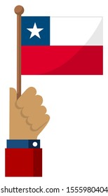 Holding the national flag in hand , flat vector illustration / Chile