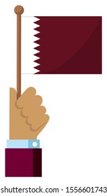 Holding the national flag in hand , flat vector illustration / Qatar