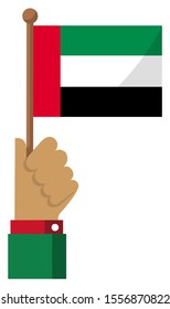 Holding the national flag in hand , flat vector illustration / UAE, united arab emirates.