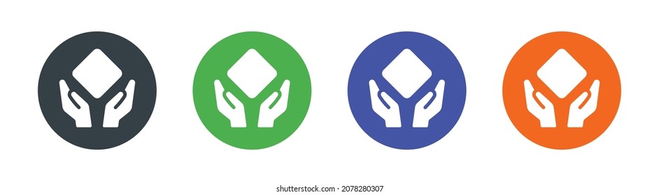 Holding object in hands. Handle with care vector icon illustration sign.