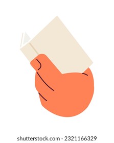 Holding open book semi flat colorful vector hand. Bookshop bookstore. Reading planner. Bookworm. College, school. Editable clip art on white. Simple cartoon spot illustration for web graphic design