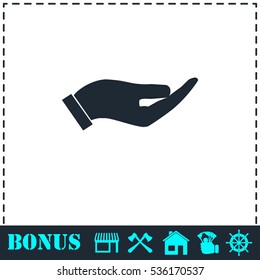 Holding palm icon flat. Simple vector symbol and bonus icon