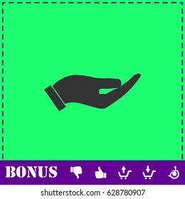 Holding palm icon flat. Simple vector symbol and bonus icon