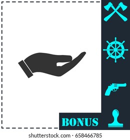 Holding palm icon flat. Simple vector symbol and bonus icon