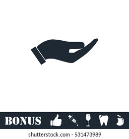 Holding palm icon flat. Vector illustration symbol and bonus pictogram