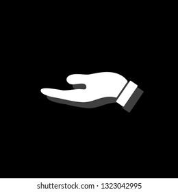 Holding palm. White flat simple icon with shadow